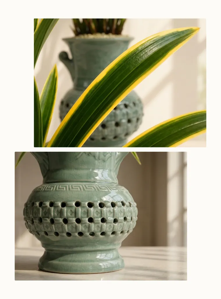 Hwangryonggwan (Decorative Pierced Pot) — Detail images